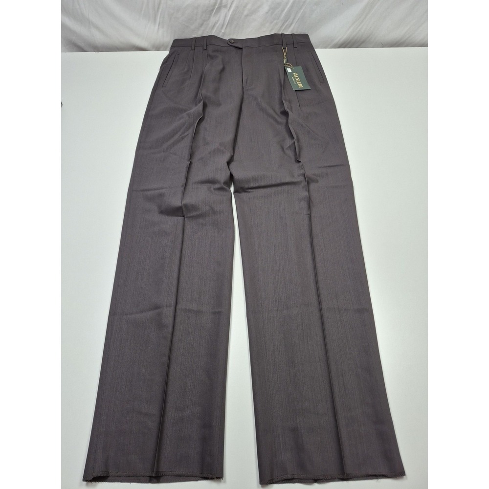 Zanieri Dress Pants Mens 38x36 Gray Wool Pleated Straight High Twist Italy NWT